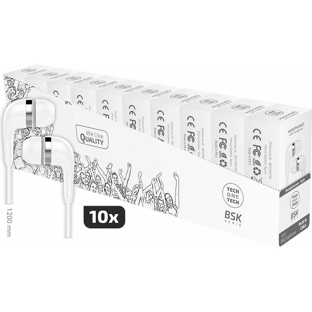 Tech One Tech Savings pack 10 bsk headphones with microphone, white (Cablato), Cuffie, Bianco