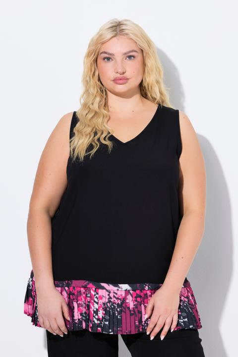 Immagine prodotto Ulla Popken top in chiffon, bordo plissettato, taglio ad A, scollo a V, senza maniche (54)