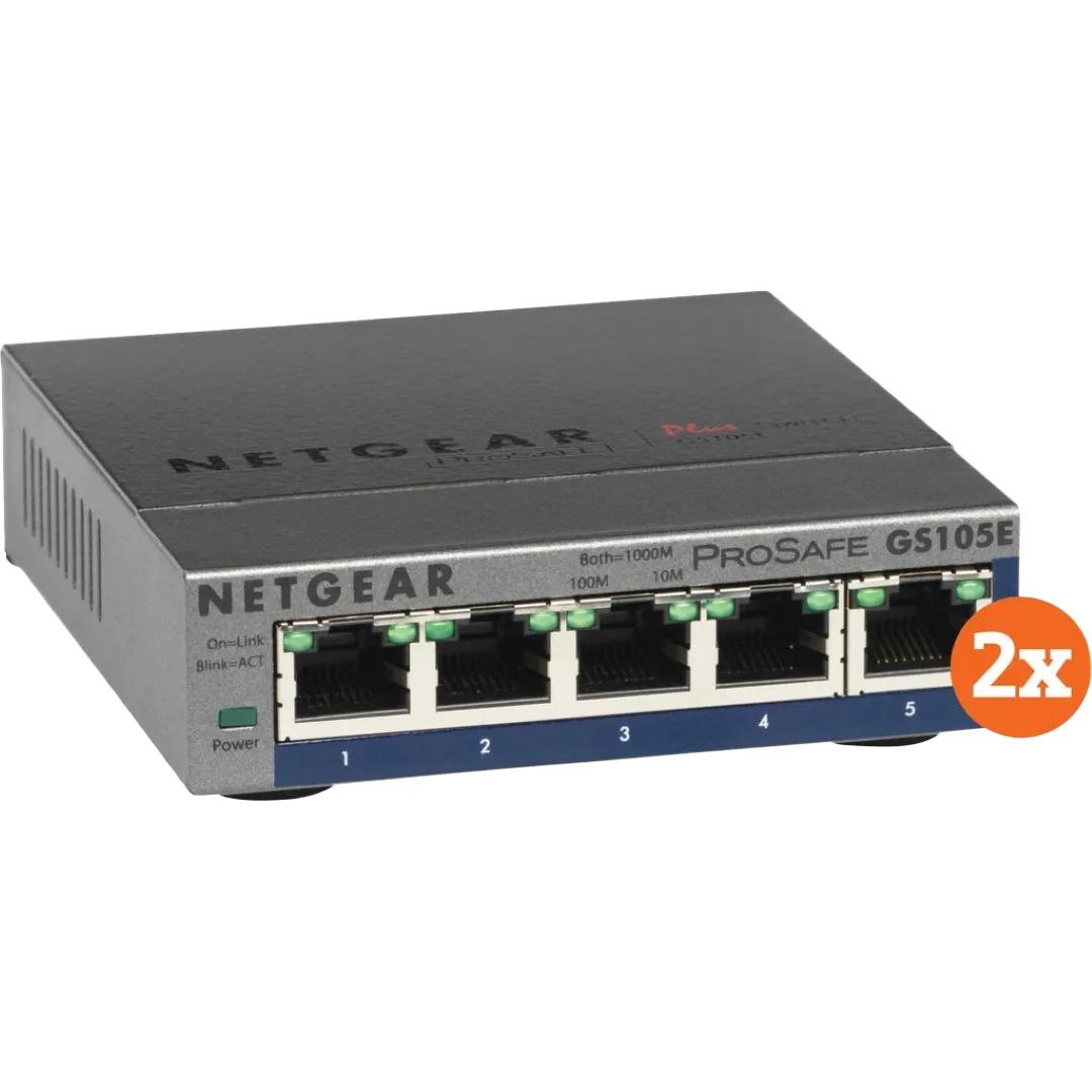 Netgear GS105E Prosafe Plus Duo Pack (5 Ports), Netzwerk Switch, Grau