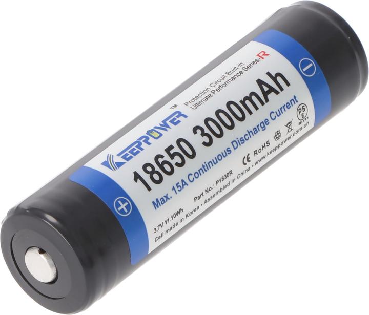 Actual product image Keeppower 18650 3000mAh 3,6V - 3,7V 69x18,85mm Li-Ion-Akku PCB geschützt (1 pcs., 18650, 3000 mAh)
