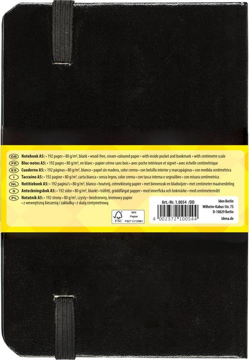 Actual product image Idena Notebook A5 blank black FSC-Mix (A5, Plain, Hardcover)