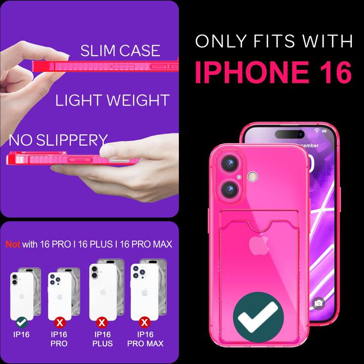 Produktbild Nalia Klar Transparente Neon Silikon Hülle Kartenhalter (Apple iPhone 16)