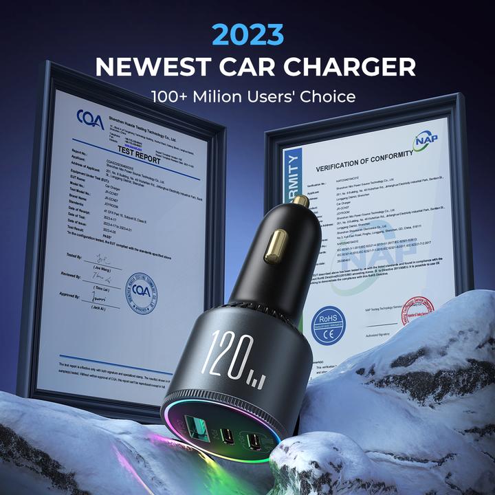 Actual product image Joyroom Car charger JR-CCN07, 3-Port C to C, 120 W, (Gray)