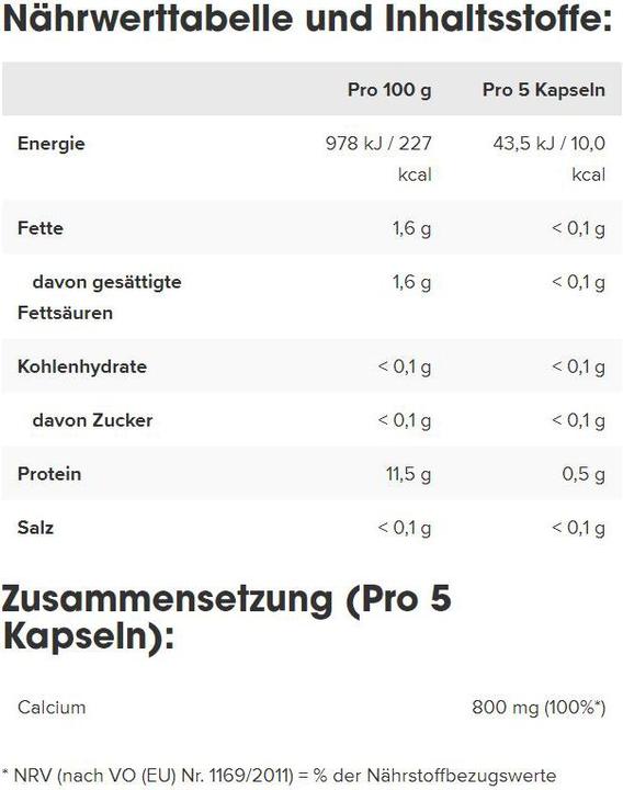 Nährwerte und Zutaten IronMaxx Calcium Bioaktive (130 Stück, Kapseln, 500 g)