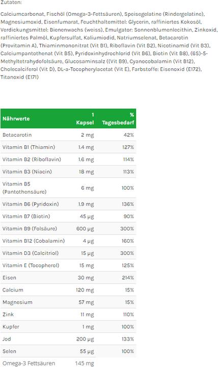 Nutritional values and ingredients Natalben Plus Quatrefolic (90 pcs., Capsules, 672 ml)