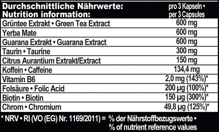 Nutritional values and ingredients IronMaxx Thermo Prolean (100 pcs., Capsules, 90 g)