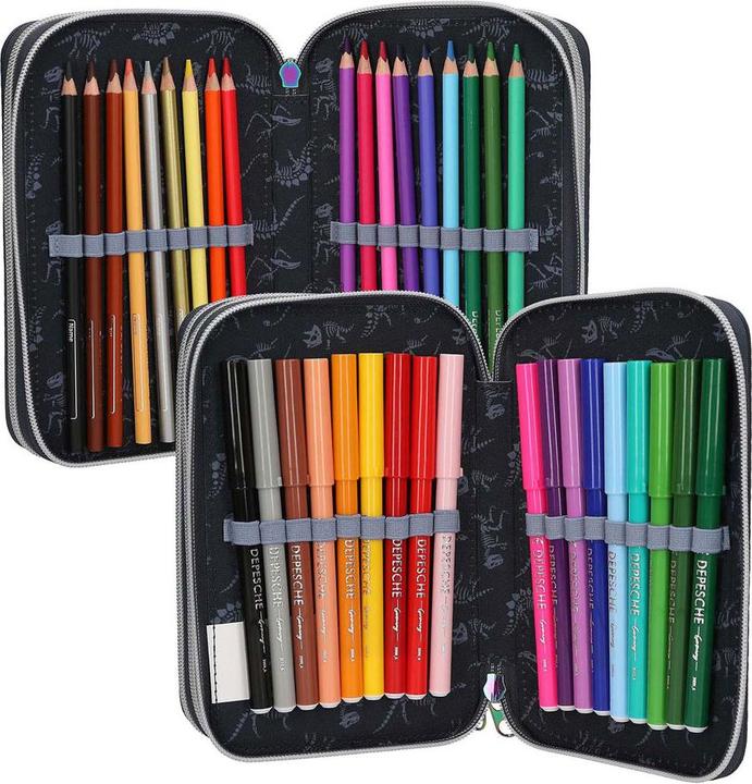 Actual product image Magni DEPESCHE DINO World Federtasche LED GALAXY T-rex 3-Fach gefüllt dunkelblau