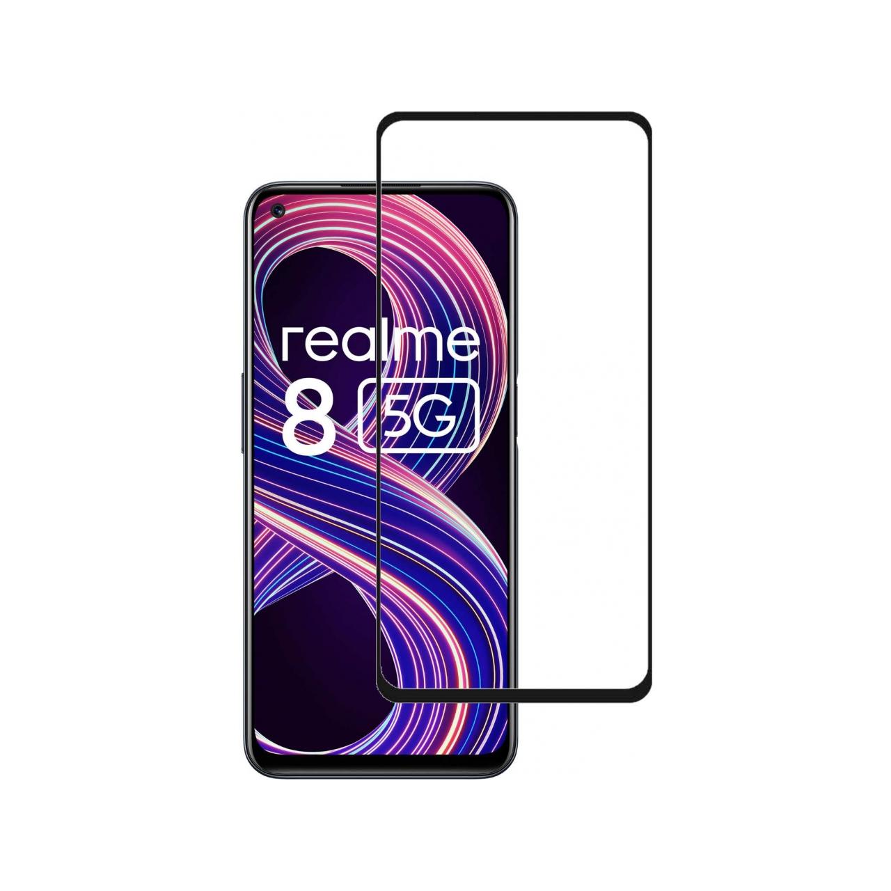 Screenguard Realme 8 5G Full Screen Panzerglas Schutzfolie 2.5D 9H (1 Stück, Realme 8 5G), Smartphone Schutzfolie, Schwa...