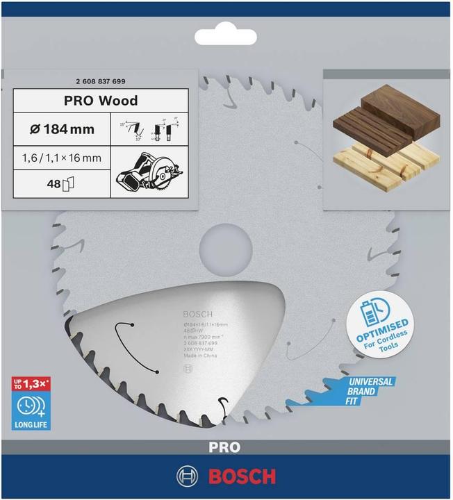 Produktbild Bosch Professional Zubehör PRO Wood cordless Kreissägeblatt, 184 x 1,6 x 16 mm