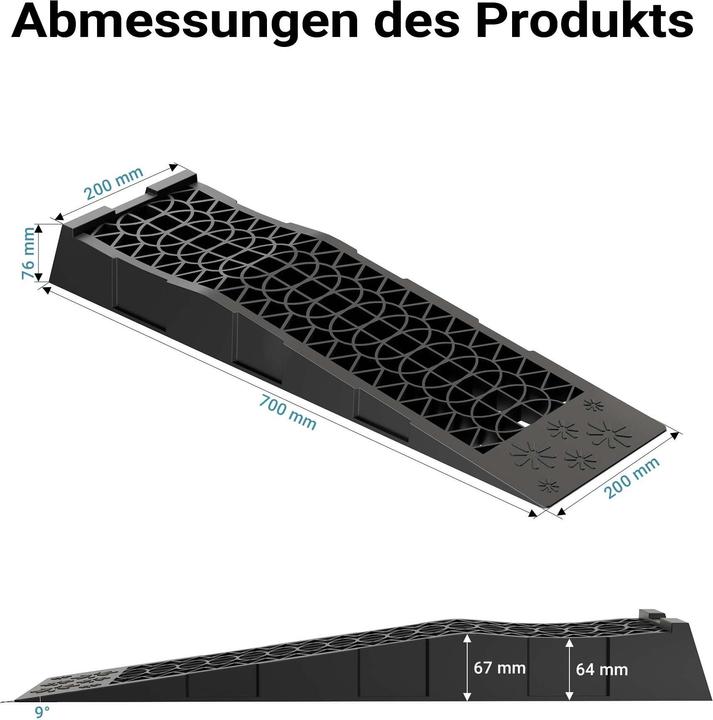 Actual product image Wiltec Auffahrrampe 2er Set 5t Traglast Autorampen PP Unterlegkeile 70x20x7,8cm