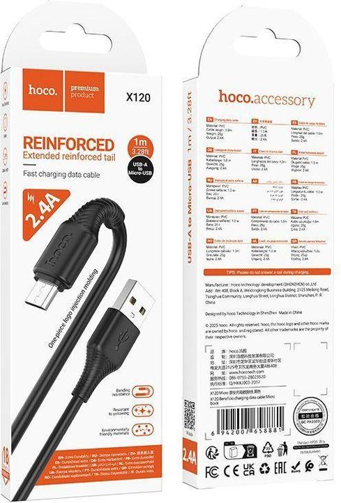 Actual product image Hoco Cable Cable USB A to Micro USB 2,4A 1 m X120 black (1 m, USB 3.0)