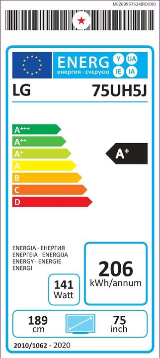 Energy Label LG Signage Display UH5 75/ IPS UHD Wifi (3840 x 2160 Pixels, 75")