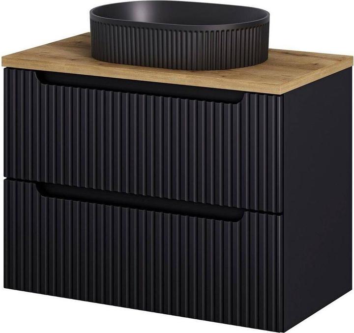 Produktbild En.Casa Waschtischunterschrank Skelbolu 80x60x40 cm Schwarz/Eiche