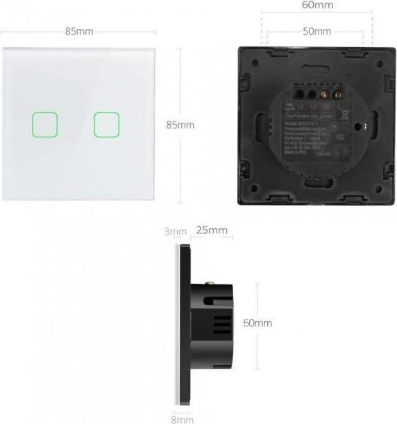 Immagine prodotto Maclean Interruttore intelligente WiFi a sfioramento 2 volte compatibile con Tuya APP Interruttore a parete