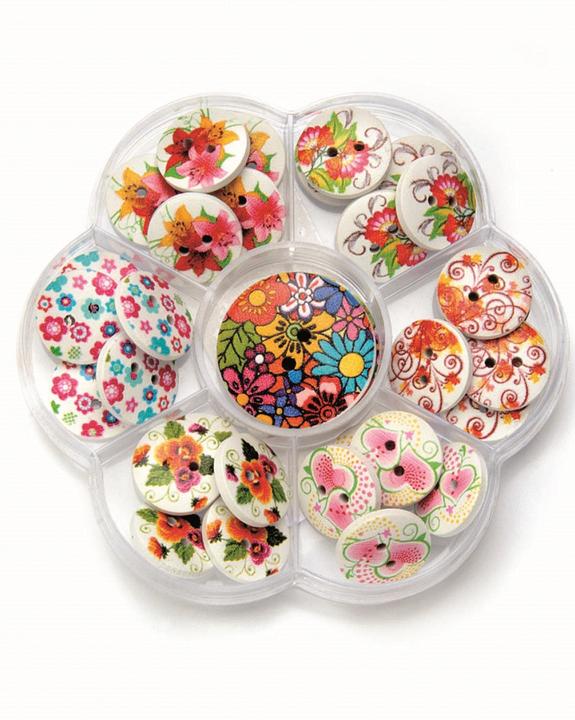 Image du produit Glorex Boutons 32pcs mix bois imprimé