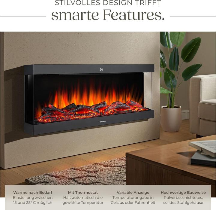 Image du produit tectake Elektro-Wandkamin Luciano, 2 Heizstufen, Flammeneffekt, App