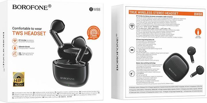 Actual product image Borofone - Wireless Earbuds Deep Rhyme (BW88) - Bluetooth V5.4, True Wireless, 300mAh - Black (3.50 h, Wireless)