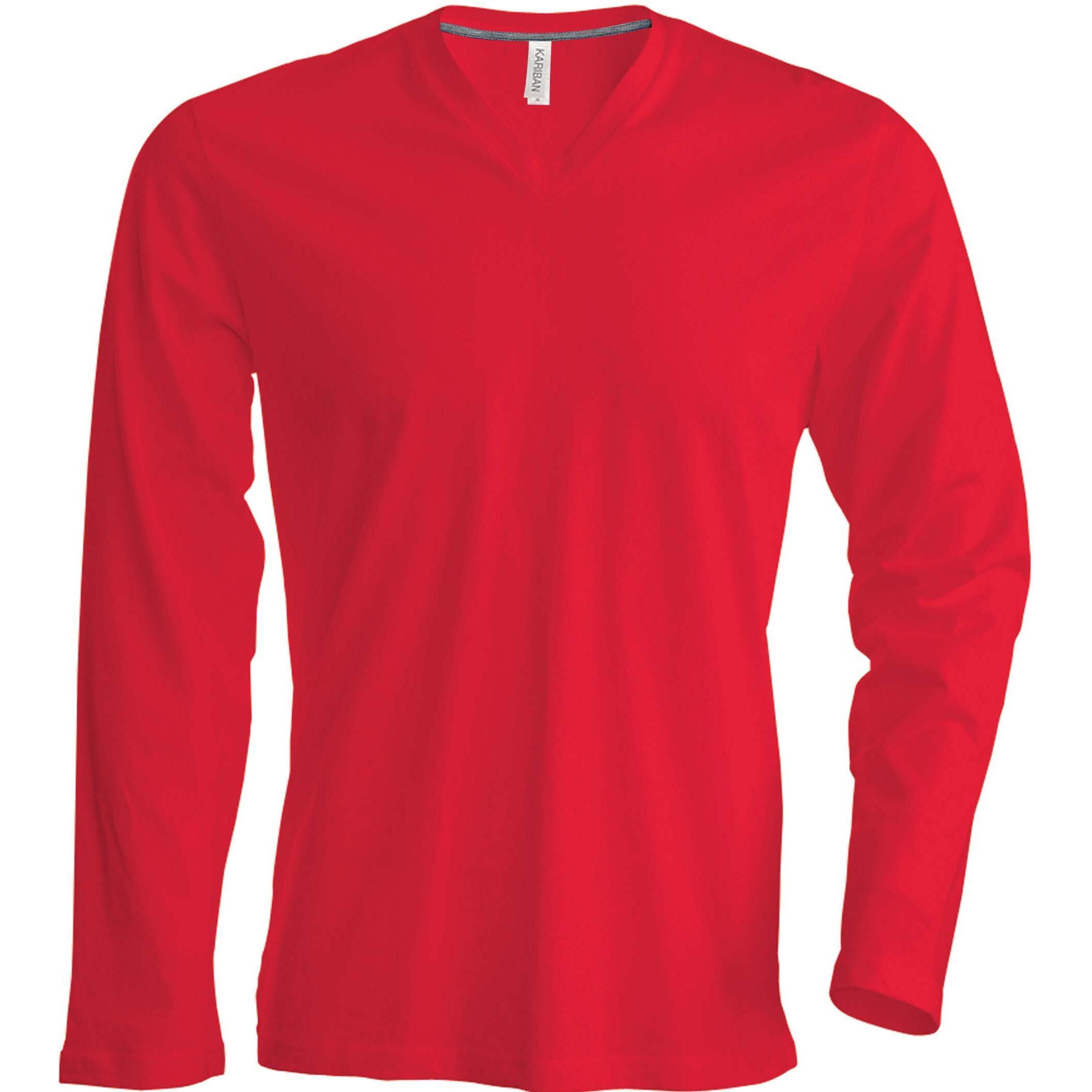 Kariban, Herren, Shirt, Col V manches longues, Rot, (L)
