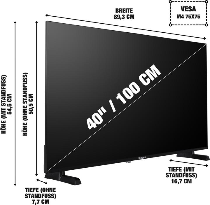 Produktbild Telefunken 40 Zoll Fernseher XF40P900S LED TV Full HD mit 100cm Bildschirmdiagonale und Triple-Tuner (40", LED, Full HD)