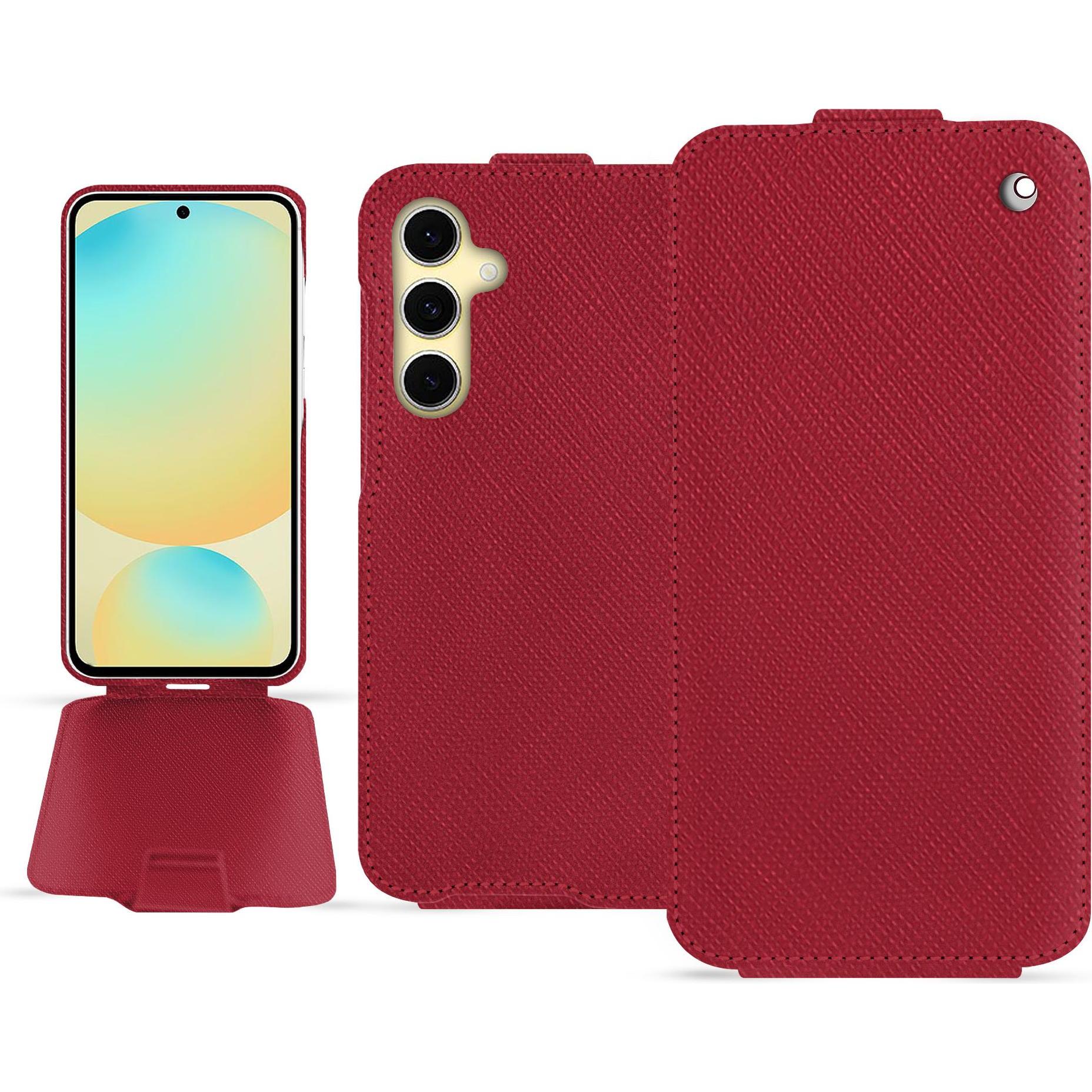 Noreve Lederschutzhülle vertikal (Samsung Galaxy S24 FE), Smartphone Hülle, Rot