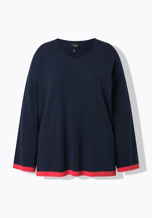 Produktbild Ulla Popken Pullover, farbige Bündchen, V-Ausschnitt, Langarm (50)