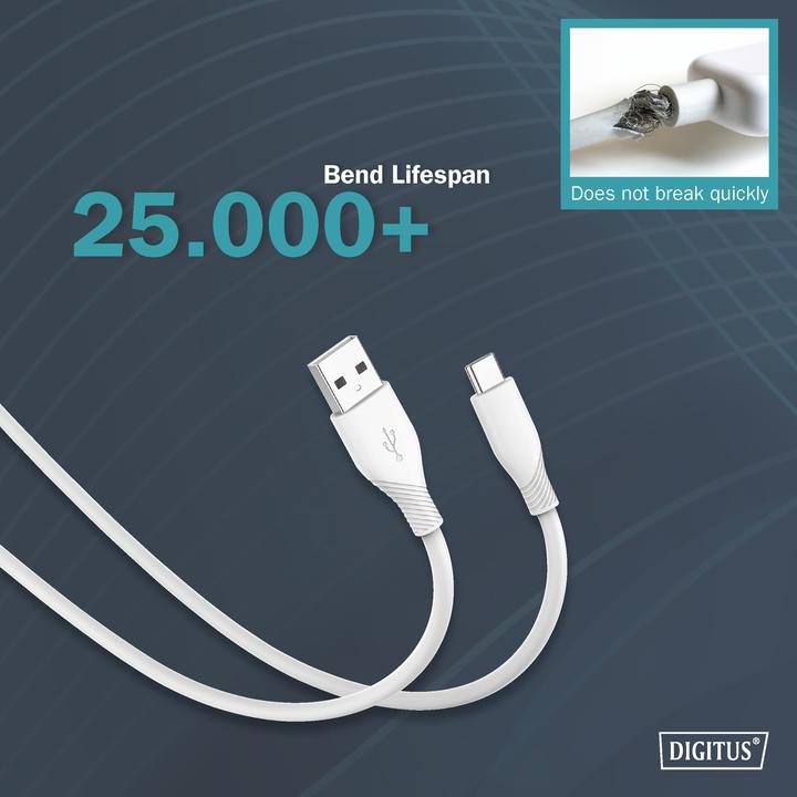 Produktbild Digitus USB-C Silikon Anschlusskabel, 0,5m, weiss (0.50 m, USB 2.0, 60 W)