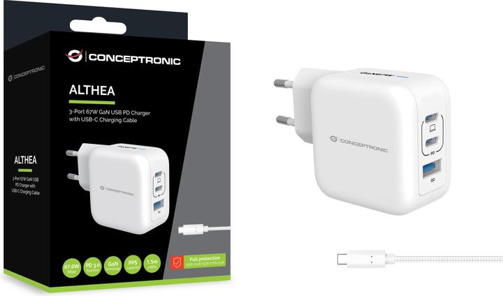 Produktbild Conceptronic Ladegerät 3Port 67W,2xUSB-C,3-in-1 USB-A PD ws (67 W, 3 Ports)