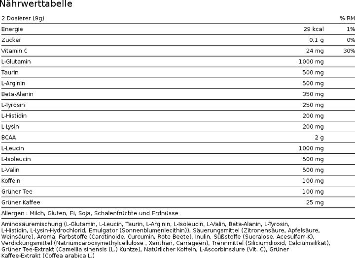 Nährwerte und Zutaten Gladiatorfit Essential Amino Energy 270g Optimum Nutrition (Limette, 1 x, 270 g)