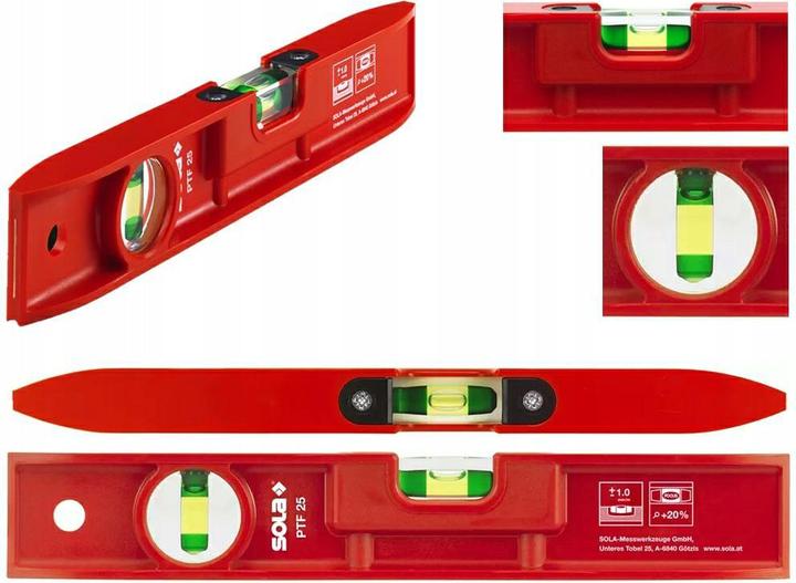 Actual product image Sola PTF25 - Nivel de burbuja torpedo de plástico (250 mm), Red (25 cm)