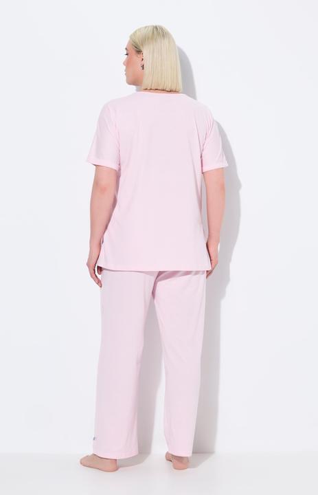 Actual product image Ulla Popken Openwork Detail Short Sleeve Two Piece Pajama Set (58)