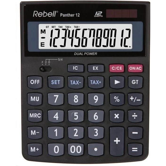 Rebell, Calcolatrice, Calcolatrice da tavolo Panther 12, nera (Celle solari, Batterie)