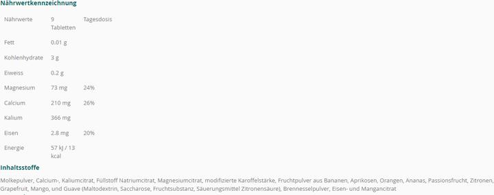 Nährwerte und Zutaten Nimbasit Mineralsalz Tablette (90 Stück, Tabletten, 95 g)