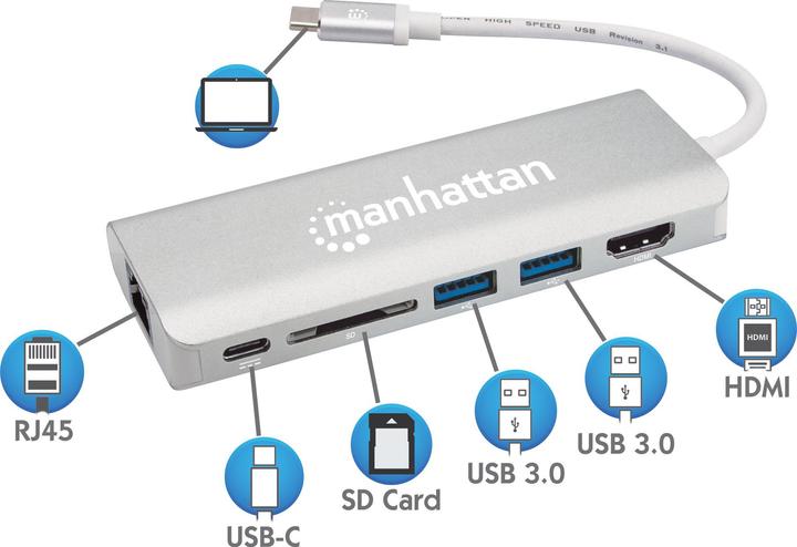 Produktbild Manhattan SuperSpeed USB-C Multiport (Docking Port, 5 Ports)