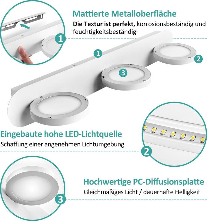 Immagine prodotto Emke Applique pour miroir avec 3 sources, applique murale, blanc neutre (4200K), blanc (975 lm)