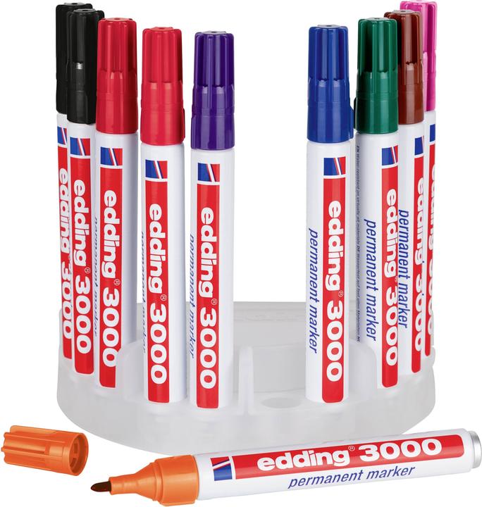 Image du produit Edding 4-3000-10999 Marqueurs permanents Noir, Rouge, Bleu, Vert, Orange, Gris