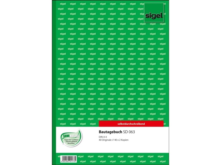 Produktbild Sigel Bautagebuch Papierformat: DIN A4 Anzahl der Blätter: 3 x 40 Bl. (40 x)