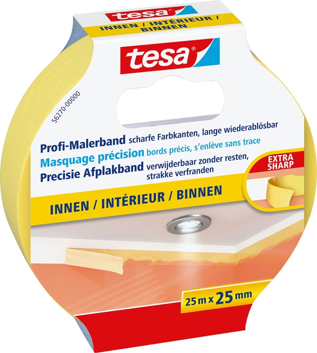 tesa Malerkrepp PROFESSIONAL, Malerband für besonders präzises Abkleben (25 mm)