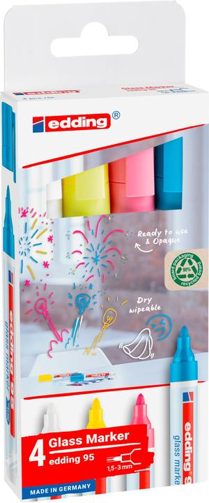 Immagine prodotto Edding Set di pennarelli per lavagne di vetro (Bianco, Blu chiaro, Pink, Giallo, 3 mm, 4 x)