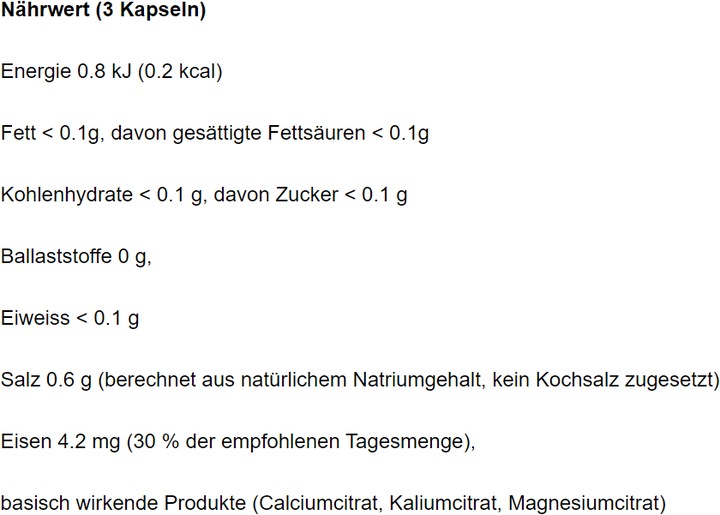 Valeurs nutritives et ingrédients Omnimedica Ph-Caps (50 pièce(s), Cachets, 40 g)