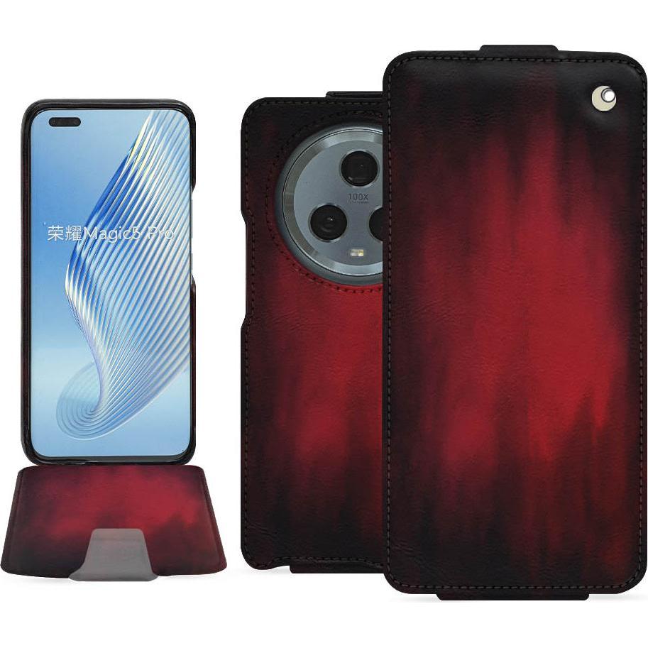 Noreve Lederschutzhülle vertikal (Honor Magic5 Pro), Smartphone Hülle, Rot