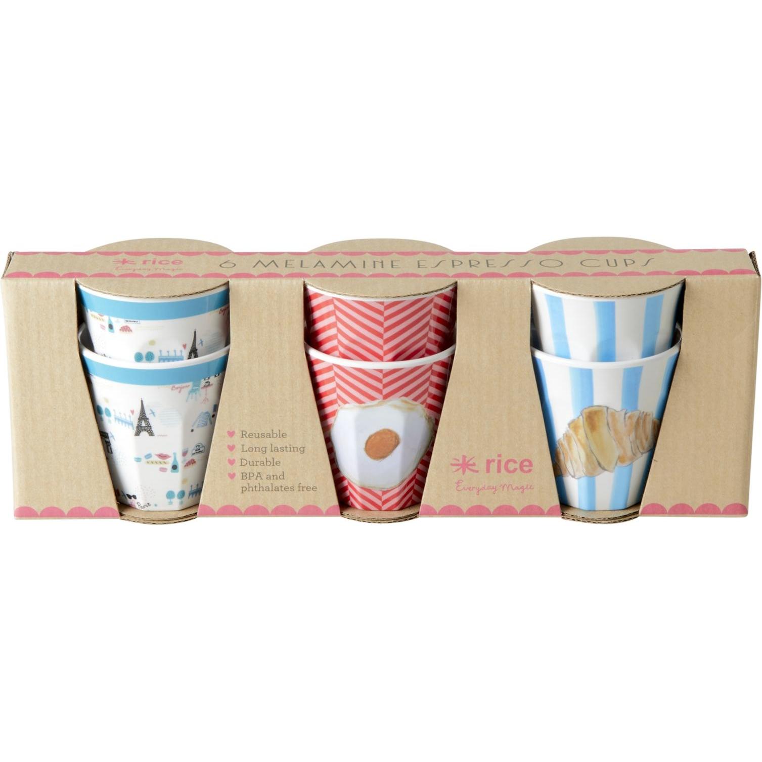Rice, Kindergeschirr + Kinderbesteck, 6 Melamine Espresso Cups - Breakfast Prints