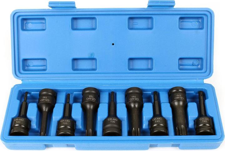 Produktbild XPOtool 9tlg Schlagschrauber Nuss T20–T70 12,5mm 1/2" Innensechsrund Stecknuss lang