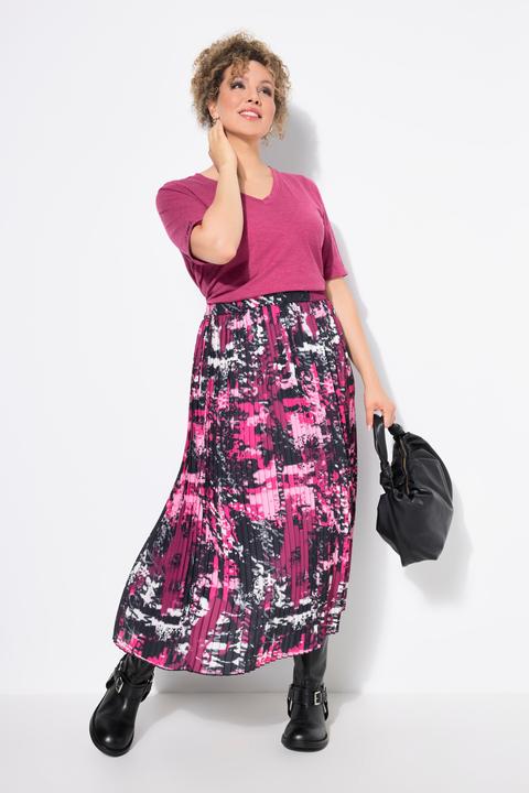 Image du produit Ulla Popken Jupe midi plissée, imprimé patchwork, taille élastique et coupe évasée (46, 48)