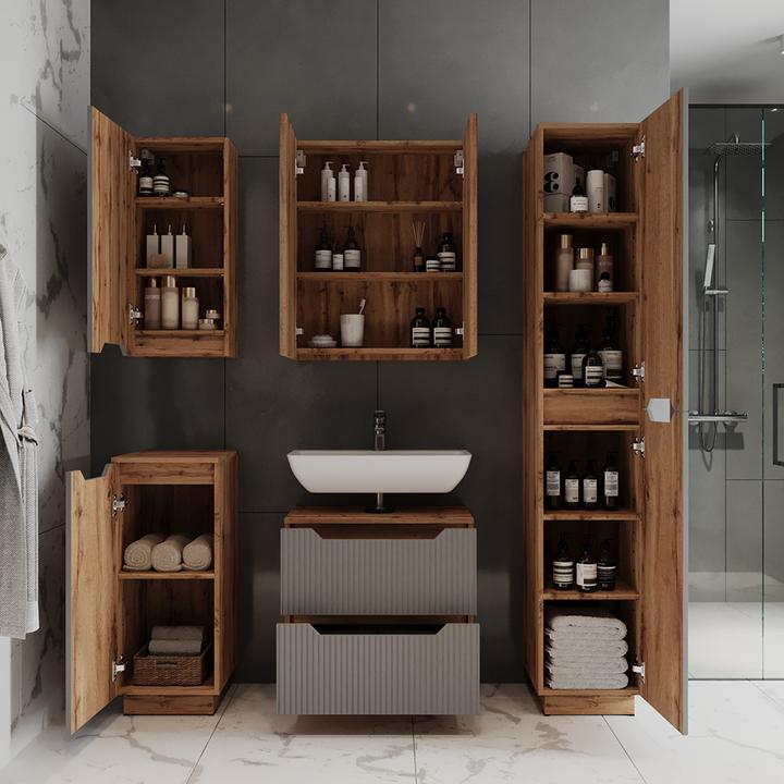 Actual product image Vicco Waschbeckenunterschrank Lotta, Eiche/grau gestreift, 59.8 x 62.5 cm mit 2 Schubladen (59.80 x 32 x 62.50 cm)