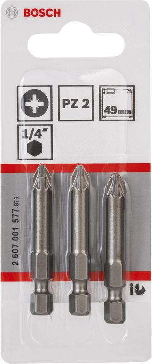 Actual product image Bosch Professional Zubehör Screwdriver bit extra hard PZ 2, 49 mm, pack of 3 (Cross Pozidriv PZ M2)