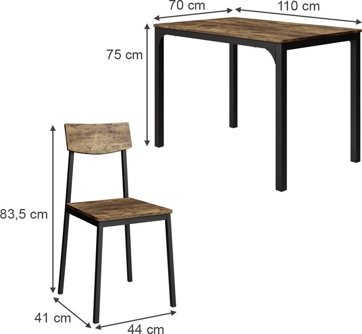 Produktbild Vicco Esstischset Fyrk, Schwarz/Eiche rustikal, 110 x 70 cm mit 4 Stühlen (110 x 75 x 70 cm)