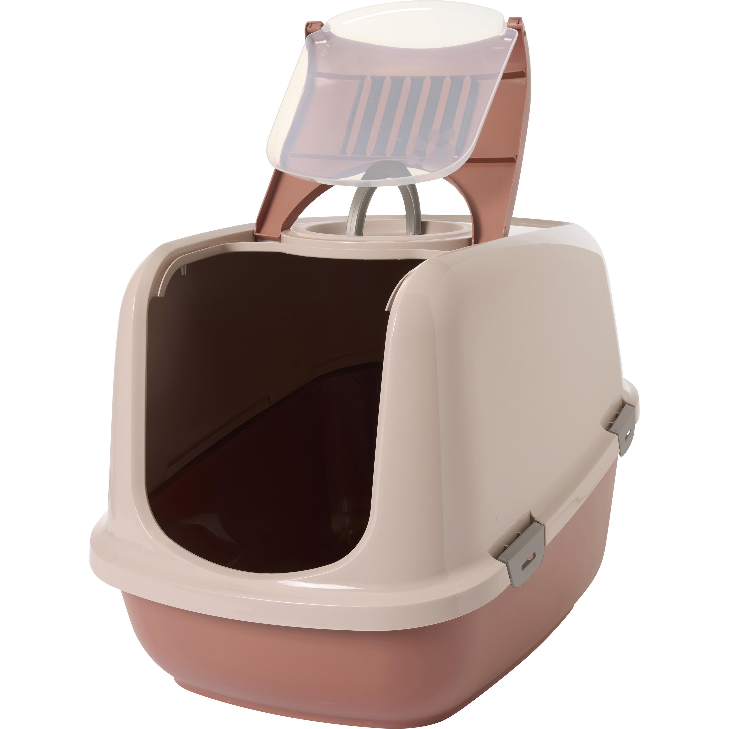 Maison de toilette Savic Nestor XXL pour chat - maison rose champagne / rouge toscane + 2 filtres de rechange + 6 sacs Bag it up