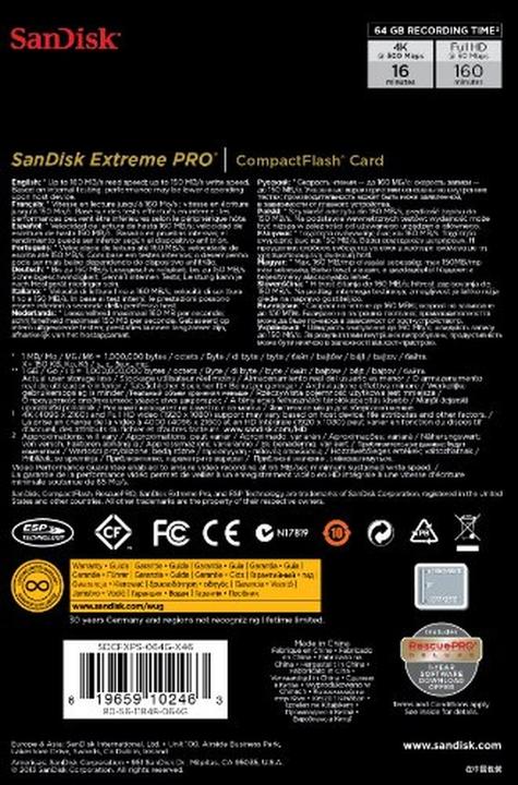 Produktbild SANDISK Extreme Pro CF /s CompactFlash (64 GB, CF)