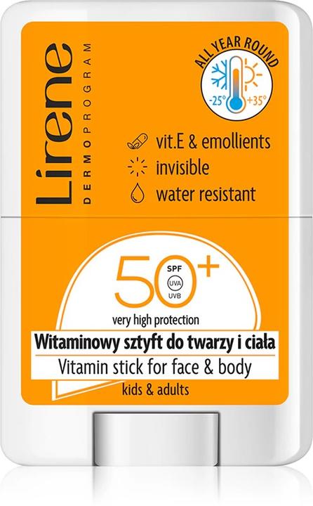 Actual product image Lirene Vitamin Stick For Face & Body Spf 50+, 15g (Suntan cream, SPF 50+)