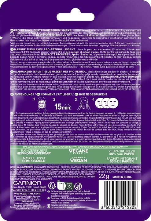 Actual product image Garnier SkinActive sheet mask Retinol
